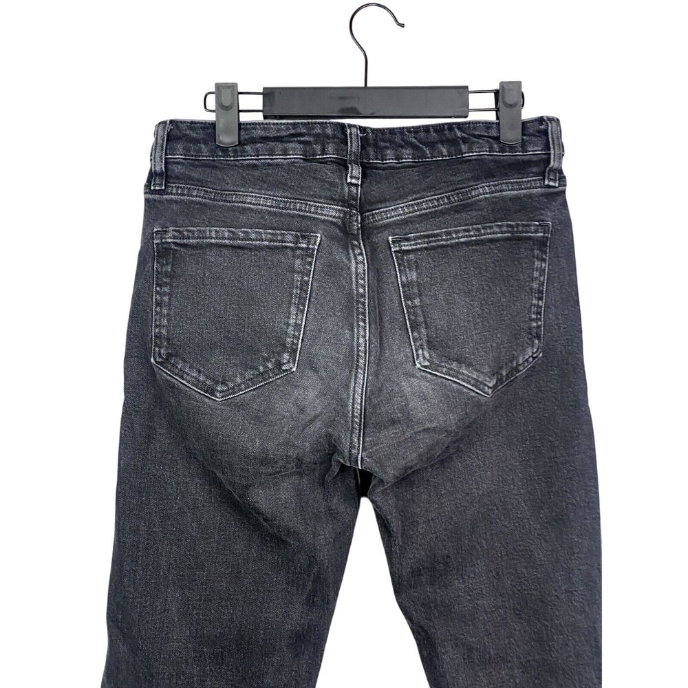 ZARA Straight Leg Cropped High Waisted Stretch Jeans Raw Hem 6 Rinsed Black - Picture 5 of 15